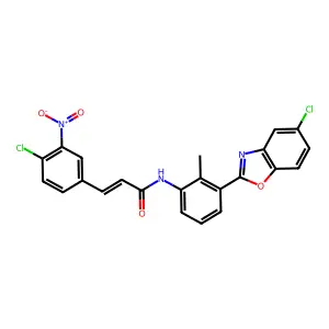 (2E)-N-[3-(5-chloro-1,3-benzoxazol-2-yl)-2-methylphenyl]-3-(4-chloro-3-nitrophenyl)prop-2-enamide structure