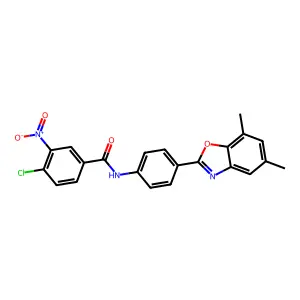 4-chloro-N-[4-(5,7-dimethyl-1,3-benzoxazol-2-yl)phenyl]-3-nitrobenzamide structure