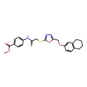 methyl 4-{[({5-[(5,6,7,8-tetrahydronaphthalen-2-yloxy)methyl]-1,3,4-oxadiazol-2-yl}sulfanyl)acetyl]amino}benzoate structure
