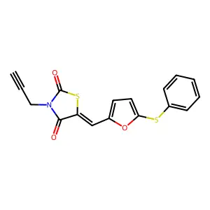 (5E)-5-[(5-phenylsulfanylfuran-2-yl)methylidene]-3-prop-2-ynyl-1,3-thiazolidine-2,4-dione structure