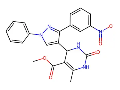 methyl 6-methyl-4-[3-(3-nitrophenyl)-1-phenyl-1H-pyrazol-4-yl]-2-oxo-1,2,3,4-tetrahydropyrimidine-5-carboxylate structure