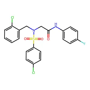 2-[(2-chlorophenyl)methyl-(4-chlorophenyl)sulfonylamino]-N-(4-fluorophenyl)acetamide structure