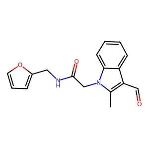 2-(3-formyl-2-methyl-1H-indol-1-yl)-N-(furan-2-ylmethyl)acetamide structure