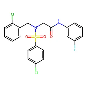 2-[(2-chlorophenyl)methyl-(4-chlorophenyl)sulfonylamino]-N-(3-fluorophenyl)acetamide structure