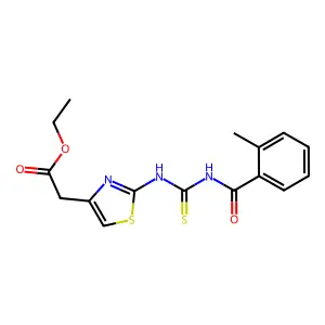 {2-[3-(2-Methyl-benzoyl)-thioureido]-thiazol-4-yl}-acetic acid ethyl ester structure