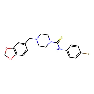 4-(1,3-benzodioxol-5-ylmethyl)-N-(4-bromophenyl)piperazine-1-carbothioamide structure