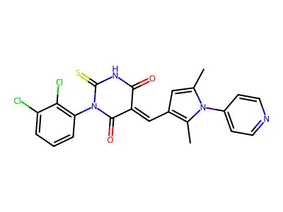 (5E)-1-(2,3-dichlorophenyl)-5-[(2,5-dimethyl-1-pyridin-4-ylpyrrol-3-yl)methylidene]-2-sulfanylidene-1,3-diazinane-4,6-dione structure