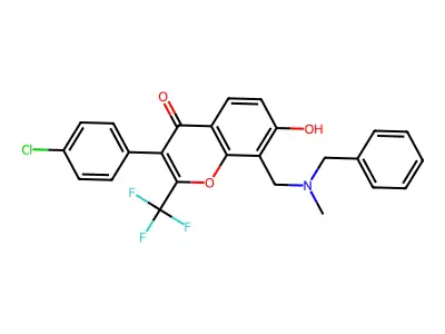 8-{[benzyl(methyl)amino]methyl}-3-(4-chlorophenyl)-7-hydroxy-2-(trifluoromethyl)-4H-chromen-4-one structure