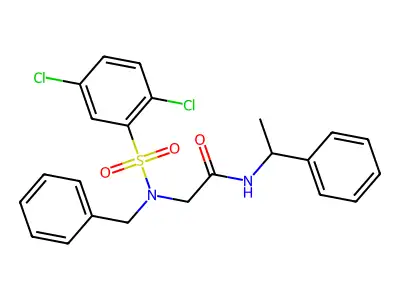2-[benzyl-(2,5-dichlorophenyl)sulfonylamino]-N-(1-phenylethyl)acetamide structure