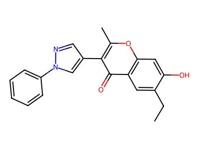 6-ethyl-7-hydroxy-2-methyl-3-(1-phenyl-1H-pyrazol-4-yl)-4H-chromen-4-one structure