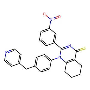 2-(3-nitrophenyl)-1-{4-[(pyridin-4-yl)methyl]phenyl}-1,4,5,6,7,8-hexahydroquinazoline-4-thione structure