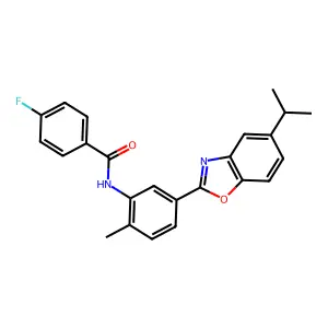 4-fluoro-N-{2-methyl-5-[5-(propan-2-yl)-1,3-benzoxazol-2-yl]phenyl}benzamide structure