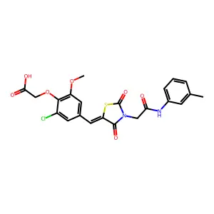 {2-chloro-6-methoxy-4-[(Z)-(3-{2-[(3-methylphenyl)amino]-2-oxoethyl}-2,4-dioxo-1,3-thiazolidin-5-ylidene)methyl]phenoxy}acetic acid structure