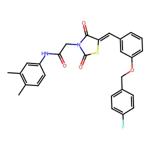 N-(3,4-dimethylphenyl)-2-[(5E)-5-[[3-[(4-fluorophenyl)methoxy]phenyl]methylidene]-2,4-dioxo-1,3-thiazolidin-3-yl]acetamide structure