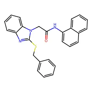 2-(2-benzylsulfanylbenzimidazol-1-yl)-N-naphthalen-1-ylacetamide structure