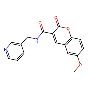 6-methoxy-2-oxo-N-(3-pyridinylmethyl)-1-benzopyran-3-carboxamide structure