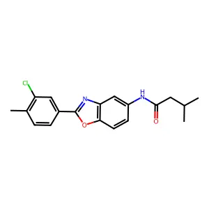 N-[2-(3-chloro-4-methylphenyl)-1,3-benzoxazol-5-yl]-3-methylbutanamide structure