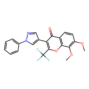 7,8-dimethoxy-3-(1-phenyl-1H-pyrazol-4-yl)-2-(trifluoromethyl)-4H-chromen-4-one structure
