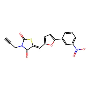 (5E)-5-[[5-(3-nitrophenyl)furan-2-yl]methylidene]-3-prop-2-ynyl-1,3-thiazolidine-2,4-dione structure