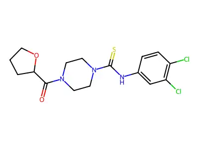 N-(3,4-dichlorophenyl)-4-(oxolane-2-carbonyl)piperazine-1-carbothioamide structure