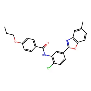N-[2-chloro-5-(5-methyl-1,3-benzoxazol-2-yl)phenyl]-4-propoxybenzamide structure