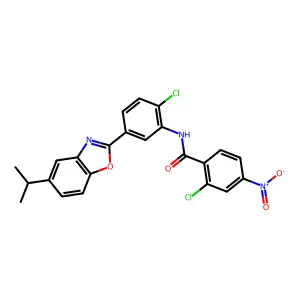 2-chloro-N-{2-chloro-5-[5-(propan-2-yl)-1,3-benzoxazol-2-yl]phenyl}-4-nitrobenzamide structure