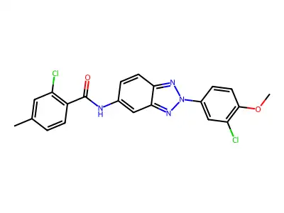 2-chloro-N-[2-(3-chloro-4-methoxyphenyl)benzotriazol-5-yl]-4-methylbenzamide structure
