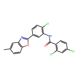 2,4-dichloro-N-[2-chloro-5-(5-methyl-1,3-benzoxazol-2-yl)phenyl]benzamide structure
