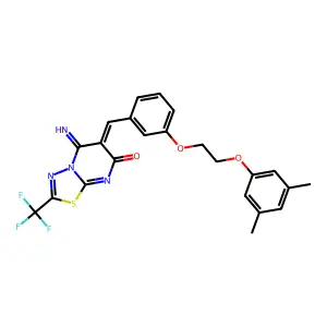 (6Z)-6-[[3-[2-(3,5-dimethylphenoxy)ethoxy]phenyl]methylidene]-5-imino-2-(trifluoromethyl)-[1,3,4]thiadiazolo[3,2-a]pyrimidin-7-one structure