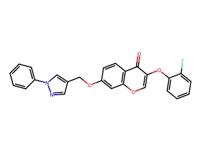 3-(2-fluorophenoxy)-7-[(1-phenyl-1H-pyrazol-4-yl)methoxy]-4H-chromen-4-one structure