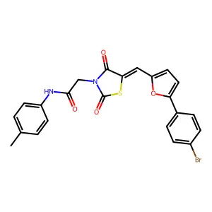 2-[(5E)-5-[[5-(4-bromophenyl)furan-2-yl]methylidene]-2,4-dioxo-1,3-thiazolidin-3-yl]-N-(4-methylphenyl)acetamide structure