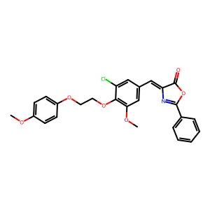 (4Z)-4-[[3-chloro-5-methoxy-4-[2-(4-methoxyphenoxy)ethoxy]phenyl]methylidene]-2-phenyl-1,3-oxazol-5-one structure