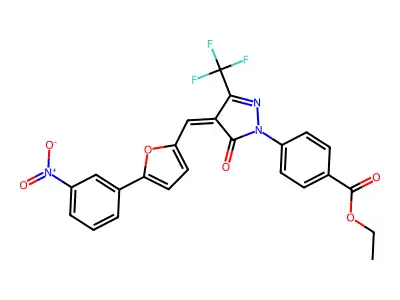 ethyl 4-[(4Z)-4-{[5-(3-nitrophenyl)furan-2-yl]methylidene}-5-oxo-3-(trifluoromethyl)-4,5-dihydro-1H-pyrazol-1-yl]benzoate structure