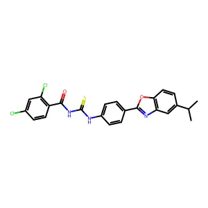 2,4-dichloro-N-({4-[5-(propan-2-yl)-1,3-benzoxazol-2-yl]phenyl}carbamothioyl)benzamide structure