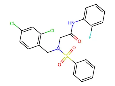 2-[benzenesulfonyl-[(2,4-dichlorophenyl)methyl]amino]-N-(2-fluorophenyl)acetamide structure