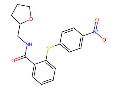 2-(4-nitrophenyl)sulfanyl-N-(oxolan-2-ylmethyl)benzamide structure