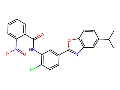 N-{2-chloro-5-[5-(propan-2-yl)-1,3-benzoxazol-2-yl]phenyl}-2-nitrobenzamide structure