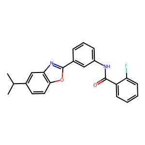 2-fluoro-N-{3-[5-(propan-2-yl)-1,3-benzoxazol-2-yl]phenyl}benzamide structure