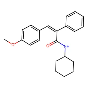 (E)-N-cyclohexyl-3-(4-methoxyphenyl)-2-phenylprop-2-enamide structure