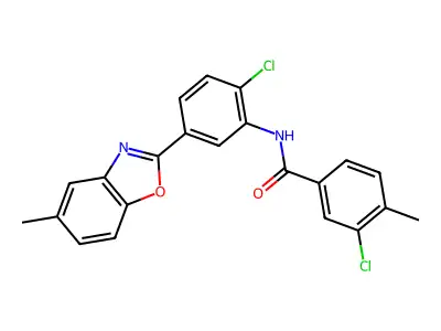 3-chloro-N-[2-chloro-5-(5-methyl-1,3-benzoxazol-2-yl)phenyl]-4-methylbenzamide structure