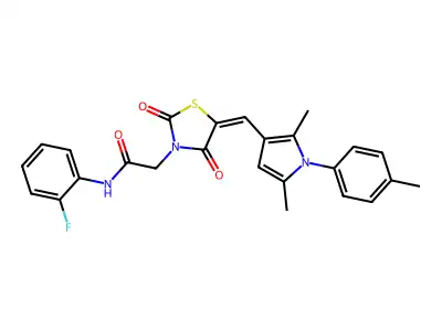 2-[(5E)-5-[[2,5-dimethyl-1-(4-methylphenyl)pyrrol-3-yl]methylidene]-2,4-dioxo-1,3-thiazolidin-3-yl]-N-(2-fluorophenyl)acetamide structure