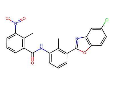 N-[3-(5-chloro-1,3-benzoxazol-2-yl)-2-methylphenyl]-2-methyl-3-nitrobenzamide structure
