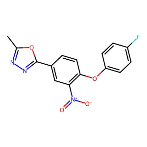 2-[4-(4-Fluorophenoxy)-3-nitrophenyl]-5-methyl-1,3,4-oxadiazole structure