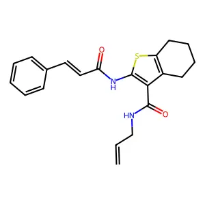 2-[[(E)-3-phenylprop-2-enoyl]amino]-N-prop-2-enyl-4,5,6,7-tetrahydro-1-benzothiophene-3-carboxamide structure