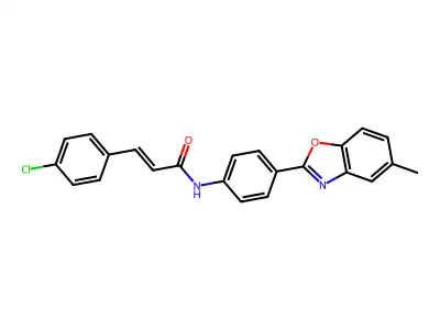(E)-3-(4-chlorophenyl)-N-[4-(5-methyl-1,3-benzoxazol-2-yl)phenyl]prop-2-enamide structure