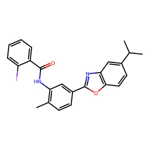 2-iodo-N-{2-methyl-5-[5-(propan-2-yl)-1,3-benzoxazol-2-yl]phenyl}benzamide structure