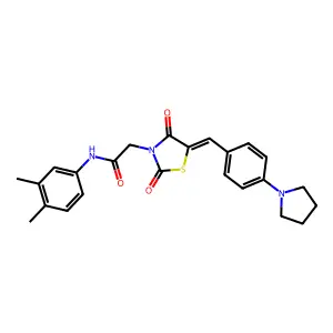 N-(3,4-dimethylphenyl)-2-[(5E)-2,4-dioxo-5-[(4-pyrrolidin-1-ylphenyl)methylidene]-1,3-thiazolidin-3-yl]acetamide structure