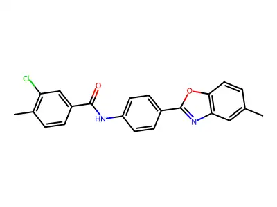 3-chloro-4-methyl-N-[4-(5-methyl-1,3-benzoxazol-2-yl)phenyl]benzamide structure