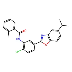 N-{2-chloro-5-[5-(propan-2-yl)-1,3-benzoxazol-2-yl]phenyl}-2-methylbenzamide structure