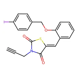 (5E)-5-{2-[(4-iodobenzyl)oxy]benzylidene}-3-(prop-2-yn-1-yl)-1,3-thiazolidine-2,4-dione structure